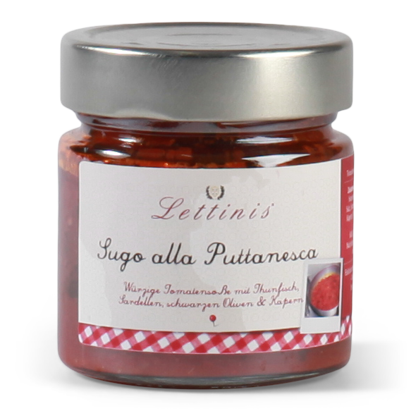 Lettinis Sugo alla Puttanesca -Tomatensoße mit Thunfisch, Sardellen, Schwarzen Oliven und Kapern