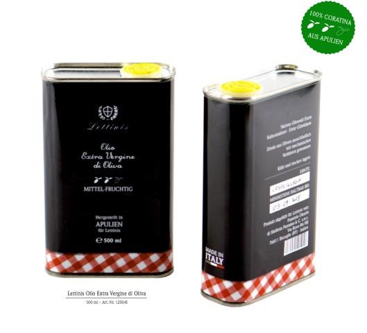 Lettinis Olivenöl Extra Vergine Apulien - Kanister 500 ml