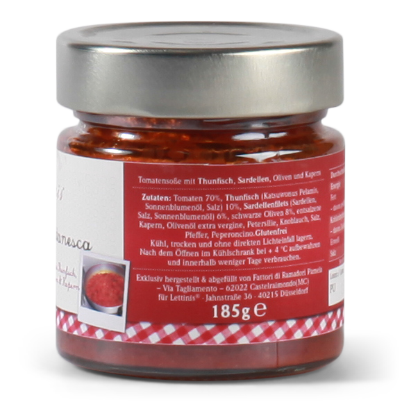 Lettinis Sugo alla Puttanesca -Tomatensoße mit Thunfisch, Sardellen, Schwarzen Oliven und Kapern